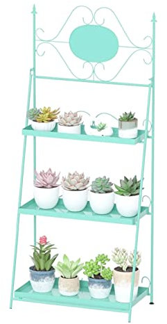 BOGAZY Blumenregal Indoor Blumentreppen Freistehender Pflanzenständer Aus Metall, Faltbarer Blumenständer, Zuhause, Drinnen Und Draußen Indoor Pflanzenregal(Grün)