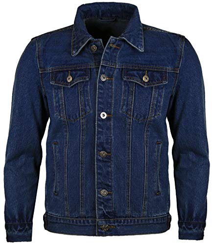 Mens Denim Jacket, Vintage Premium Winter Warm Regular Fit Western Classic Style Jackets Vintage Trucker Coat Workwear Stonewash Jean Premium Outfit UK S To XXL, Denim-XL
