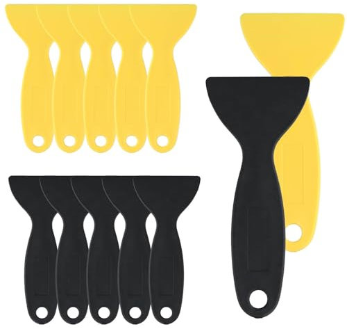 3D Druck Spachtel Kunststoff Messer, 12 Stück Kunststoff Spachtel Set, Luftblasenentferner Werkzeuge, Tapetenschaber Spachtelschaber, Kittmesser Werkzeug, Kunststoff Klingen für Füllen, Schwarz+Gelb