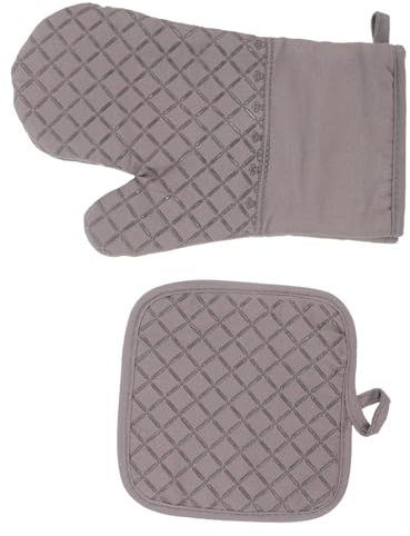 BRIGHTFUFU Silicone Insulated Glove Mat Heat Resistant Oven Mittens and Pot Holder Hanging Loop
