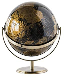 Schreibtischfiguren im Retro-Stil, drehbar, gold-schwarz, Globus-Metallhalterung, Wohnaccessoires, Schreibtischdekoration, Wohnzimmer-/Arbeitszimmer-Dekoration, 35 cm, dekorative Ornamente (Größe: A)