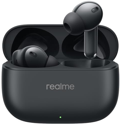 realme Cuffie Bluetooth 5.4 T310, Cuffie wireless, Cancellazione ibrida del rumore a 46 dB, Driver per bassi dinamici da 12,4 mm, 40 ore di riproduzione totale, Resistenza all'acqua IPX5, Nero