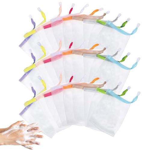 VARKAGE 30 Stück Seifensäckchen für Feste Seife mit Kordelzug, Farbigem Kordelzug Nylon Seifenbeutel für Feste Seife, Seifensack Zum Duschen