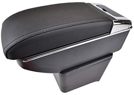 Yurefax for VW, for Polo, 9N/9N3 02-09 Vivo 10-Double Couche accoudoir de Voiture Porte-gobelet Console Centrale boîte de Rangement Plateau en Cuir Housse d'accoudoir de Console(Black Thread)
