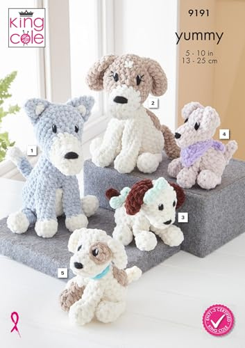 King Cole Crochet Pattern Small & Large Yummy Stuffed Dog Toys (9191)