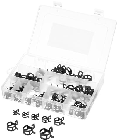 sourcing map 80 Pcs Fuel Line Clamps Spring Band Hose Clamps, 8 Size 6-17mm Silicone Air Tube Vacuum Hose Water Pipe Low Pressure Clamps Assortment Kit, Black
