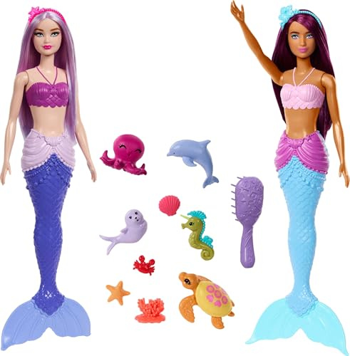 Meerjungfrau Barbie Puppen 2er-Pack: Meerestiere, Stirnbänder & Ozeanzubehör von Barbie