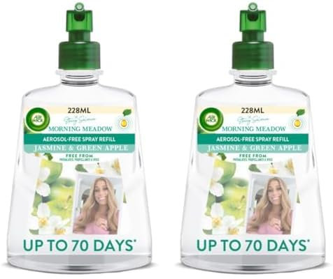 Air Wick Aerosol-Free Automatic Air Freshener Spray Refill, Morning Meadow, Pack 1 x 228ml, 24x7 Active Fresh Odour Neutraliser, Lasts Up to 70 Days, Air freshener For Home (Pack of 2)