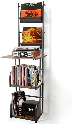 Aolawco Plattenspieler Regal, Schallplatten Regal mit 5 Tier, 57 x 12 x 14 Schallplattenständer Aufbewahrung, Hält 100 Alben, Plattenspieler Tisch für Wohnzimmer, Schlafzimmer, Magazin Turntable