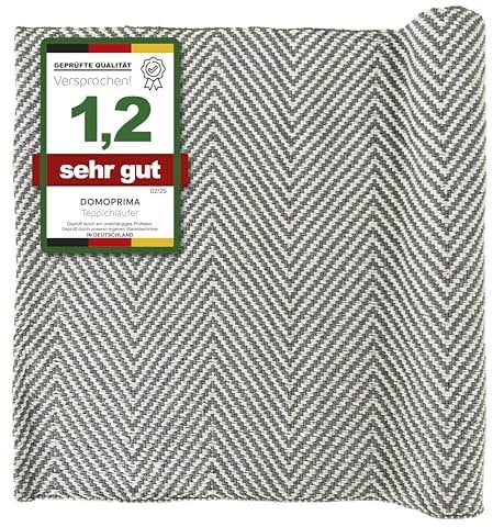 DOMOPRIMA Teppichläufer 70x140 cm – 3 Moderne Designs – 98% Baumwolle (BCI), 2% Polyester – Waschbar – Fußbodenheizung – OEKOTEX – Wohnzimmer, Flur, Küche & Schlafzimmer (grau-Creme)