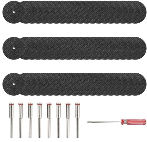 60 PCS Trennscheiben für Dremel, Rotationswerkzeug Zubehör Mini Metall Trennscheiben, mit 8 Stück Dorn, Kreissägeblatt Schneidräder für das Schneiden von Holz, Kunststoff, Stein, Metall
