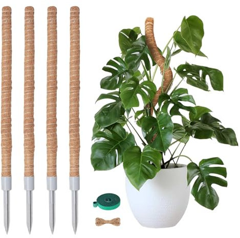 YAWAHOME 4PCS Bendable Moss Pole Plant Support - Plant Stick Supports For Indoor Plants 62cm24inch, Coconut Coir Pole Supports For Monstera Climbing, Cheese Plant, Houseplant, Bendable Plant Stakes