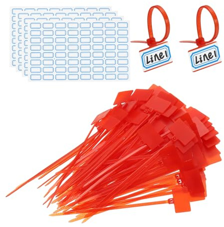 PATIKIL 200 Stück Kabelbinder Tags, Kabelbinder Etiketten 113 mm, Sicherheitsplomben, Nylon Kabelbeschriftung, Selbstsichernde Kabelbinder mit Etiketten Papier, für Organisation, Rot