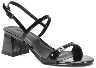 ESSEX GLAM Women's Strappy Sandals Ladies Mid High Block Heel Adjustable Buckle Strap Peep Toe Two Party Heeled Shoes Size 3-8