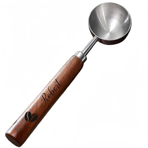 Personalisierter Retro-Kaffeemesslöffel Mit Eingraviertem Text/Symbol, Kaffeelöffel Aus Edelstahl Mit Langem Holzgriff, Geschenk Für Abmessen Von Gemahlenem Kaffee, Tee Und Zucker(Silver,30ml)