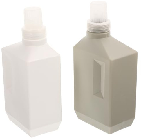 MUCKLILY Bouteilles de Lessive Pe 1000ml à Double Embout, Lot de 2 | Bouteille Lessive, Flacon Lessive Vide, Porte-lotion Rechargeable, Usage Voyage, 1000ml