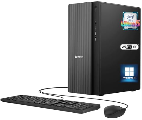 Lenovo IdeaCentre Tower Desktop Computer • 10-core Intel Ultra 5 225 Processor • 64GB DDR5 • 4TB SSD • Office 365 for The Web • HDMI + VGA, Wi-Fi 6E • Wired Keyboard & Mouse • Windows 11