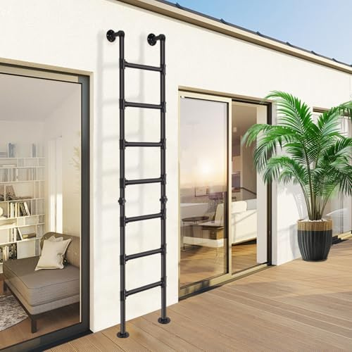 Etagenbettleiter mit 7 Stufen, von der Wand bis zum Boden, robuste Ausgangsleiter für Kellerfenster, Kletterleiter für Dachboden, Schlafsaal, Terrasse, maximale Belastung 150 kg/215 cm