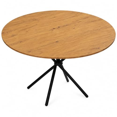 Xinyvee Esstisch Rund 120 cm Esstisch Holz in Holzoptik Eiche Runder Küchentisch für Esszimmer Modern Esszimmertisch mit Metallbeinen Großer Holztisch für 4 bis 6 Personen Wohnzimmer Tisch