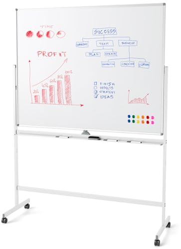 FANTASK 150 x 120 cm Doppelseitiges Mobiles Whiteboard, Höhenverstellbar Magnetisch mit Rollen & Zubehör, für Schule, Büro, Zuhause (Weiß)