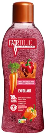 FairTouch Gel douche exfoliant à la carotte et au poivre doux, 99% d'ingrédients naturels, végétalien, 1000 ml, nettoyant corporel en profondeur
