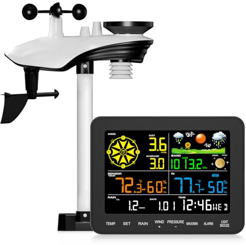 InfiSync Wetterstation SA6, stabile Funkverbindung, große Reichweite | Mit hochpräzisem Außensensor, langer Batterielaufzeit, Windmesser, Regenmesser, Barometer und gefühlter Temperatur