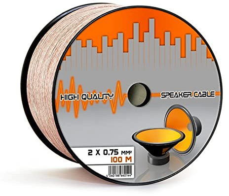 LOKMANN 100 Meter 2 x 0,75 mm² Lautsprecherkabel CCA-Kupfer Transparent PVC- Dielektrikum Speaker HiFi Boxen Cable (100m, 2X 0,75mm)