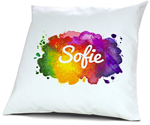 digital print Kopfkissen mit Namen Sofie - Motiv Color Paint, 40 cm, 100% Baumwolle, Kuschelkissen, Liebeskissen, Namenskissen, Geschenkidee