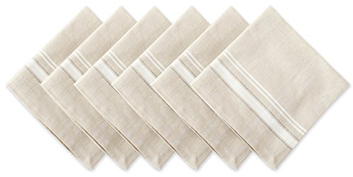 DII French Stripe, Tisch-Servietten-Set, Bauernhaus-Stil, 50,8 x 50,8 cm, Taupe/Weiß, 6 Stück