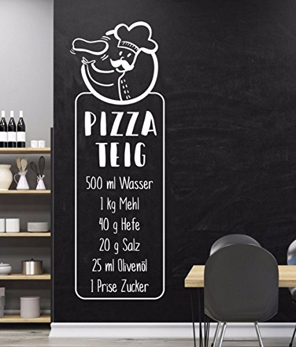 tjapalo® w-pkm192 100x34 Wandtattoo Küche sprüche Gastro Bar rezepte Pizza Pizzateig Wandsticker kochen Essen trinken Wandbanner Banner