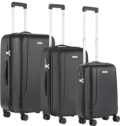 CarryOn Skyhopper Set de 3 Valises Rigides avec Serrure TSA - Lot de Valises Voyage Cabine, Moyenne & Grande Valise (Noir, 3 pcs Set)