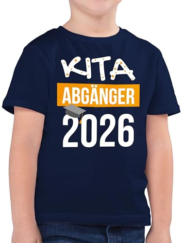 Kinder T-Shirt Jungen - Einschulung Junge - Kita Abgänger 2026-128 (7/8 Jahre) - Dunkelblau - Abschied Shirt Kindergarten einschulungsshirt schulanfänger kiga Schule Tshirts