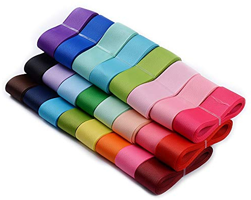 48m / 24stk * 25mm breit Ripsband Schleifenband Dekoband Band für Hochzeit Weihnachten Taufe Ostern Halloween Bänder Geschenkband Stoffband zum nähen Weihnachtsband Weihnachtsbänder (24 Farben, 25mm)