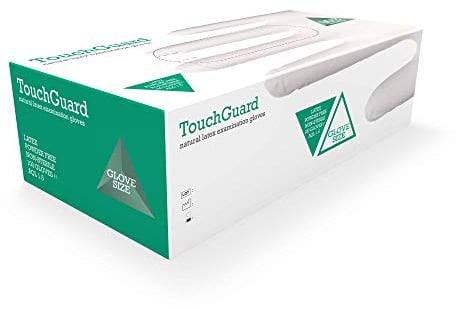 TouchGuard Gants jetables en latex naturel, non-poudré, boîte de 100, taille S