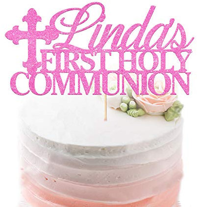EDSG Personalised First Holy Communion Cake Topper - Grail Cross Christening Baptism Confirmation 1st Communion Party Decor Multicolour Glitter Hand Finished in UK