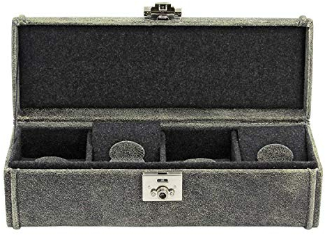 SELVA Uhrenkasten – Für 4 Uhren – Abschließbar – Leder/Filz – Farbe: Grau – Qualitätsvolle Ausführung – Sicherer Stauraum für Ihre Uhren