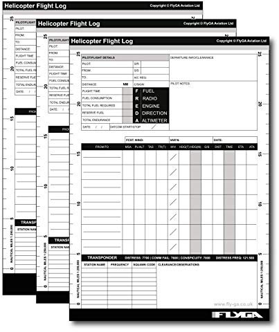 FlyGA Lot de 3 Blocs-Notes pour hélicoptères A5 VFR (carnet de vol de Bord) pour Pilotes d'aviation PPL(H), et CPL(H)