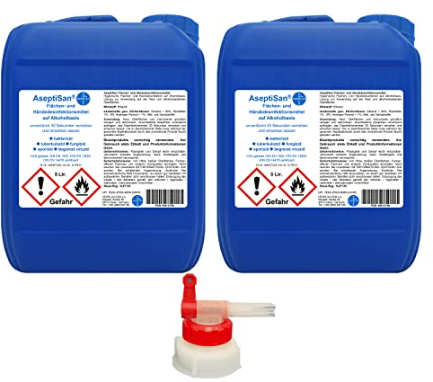 AseptiSan - VAH gelistet - 2 x 5 Ltr. Kanister inkl. 1 x AGH Flächen- und Händedesinfektionsmittel Pharmazentralnummer-16613756 HERRLAN Qualität Made in Germany