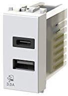 4box USB3.0 USB Netzteil 3 Ampere 2 Ausgänge auf Einzelmodul Typ A und Typ C Anschluss kompatibel mit Vimar Plana weiß
