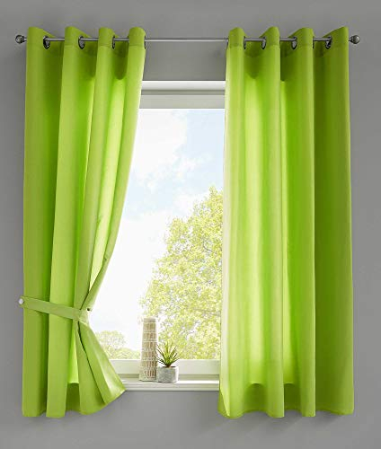 Gardinenbox 2er Set Vorhänge Schal Ösen »Berlin« HxB 175x140 cm Apfelgrün Blickdicht Microsatin Lichtdurchlässig Uni Matt, 20405N2