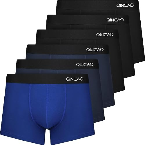 QINCAO Boxers Homme Lot de 6 Coton sous-vêtement Fitted Trunk Caleçons Ultra Doux Confortale,Noir ×3 + Bleu Foncé ×2 + Bleu Marine ×1,XXL