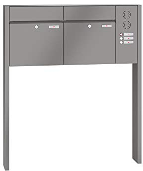 RENZ/Plan / 2er Freistehende Briefkastenanlage Standbriefkasten mit Sprechfeld/RAL-Farbe 9007 Volumen 28 L/zum Einbetonieren/Dein-Briefkasten.de
