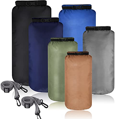 6 Stück wasserdichte Trockenbeutel Set Trockensack Leicht Luftdicht Packsack Set 20 L 15 L 10 L 8 L 5 L 3 L Trockentasche und Lang Verstellbar Schultergurt für Kajakfahren (Dunkle Farbe)