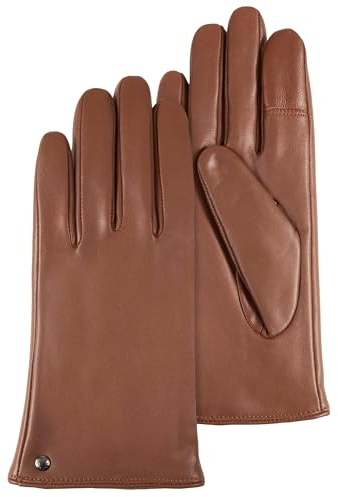 Isotoner Damen Handschuhe mit Touchscreen aus Lammleder – gefüttert mit Mikro-Kunstfell, cognac, 7.5