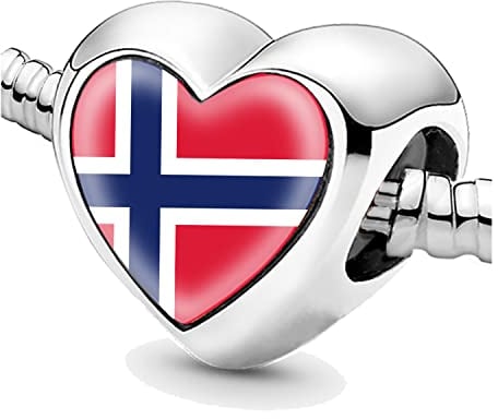 Bon4azuré Perlen für Armbänder Norwegen Flagge Silber Charms für Frauen Charme Perle Schmuck Geschenke Geschenkidee für Mädchen, Nein