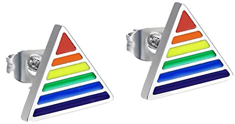 Flongo LGBT Ohrstecker Ohrringe Gestüt Ohrhänger Gummi Kautschuk Silber Spitze Stecker Plug Taper Regenbogen Streifen Gay Pride Schwul Homosexual Homosexuell