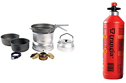 Trangia 25 Hardanodised Cookset With Kettle & Spirit Burner & Fuel Bottle with Safety Valve, 1 L (Bottle is empty inside)