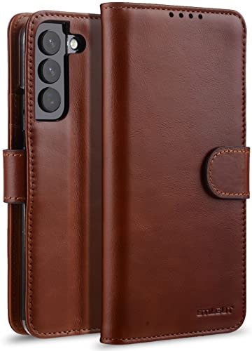 STILGUT Etui Talis Compatible avec Samsung Galaxy S22 Plus Coque Portefeuille à Fermoir magnétique en Cuir véritable, Cognac