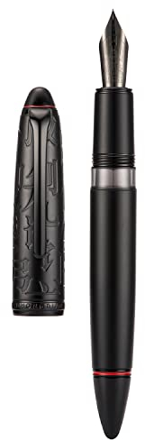 Asvine Hongdian N6 Schwarz Metall Harz Kolben Füllfederhalter Schwarz Lange Klinge Feder Klassischer Stift Inklusive Metallbox Schreibstift