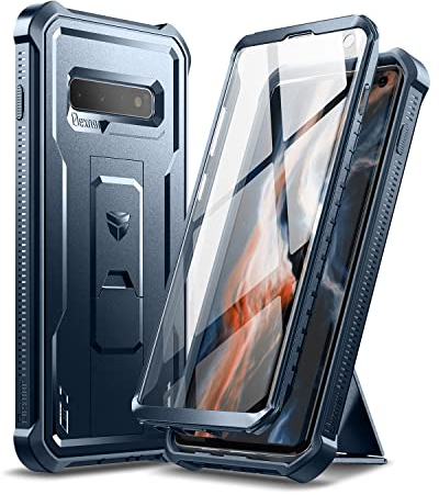 Dexnor Kompatibel mit Hülle Samsung Galaxy S10+ Plus, [Eingebauter Displayschutz und Ständer] Strapazierfähiger Schutz in Militärqualität, stoßfest, Schutzhülle Kompatibel mit Samsung S10 Plus - Blau